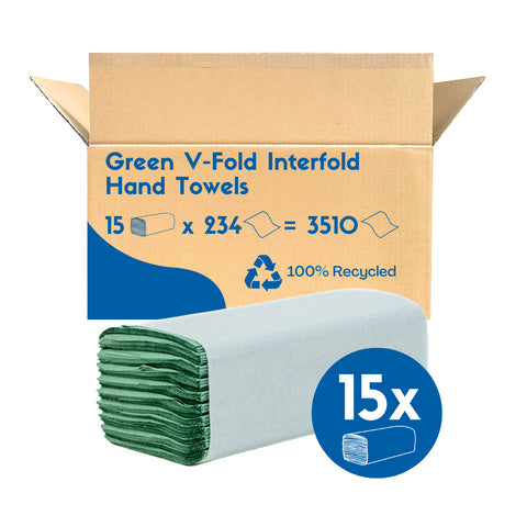 V Fold Green Paper Hand Towels Interfold 1ply (3510 Case)
