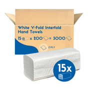 V Fold White Hand Towels Interfold 2ply (3000 Case) - IFW002