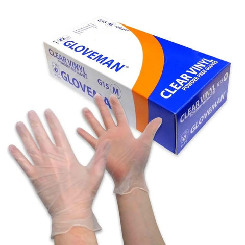 Disposable Clear Vinyl Gloves Powder Free (100 Pack)