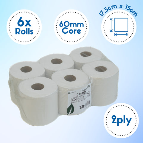 White Centre Feed 2 Ply 150m Embossed (6 pack)- CFR016