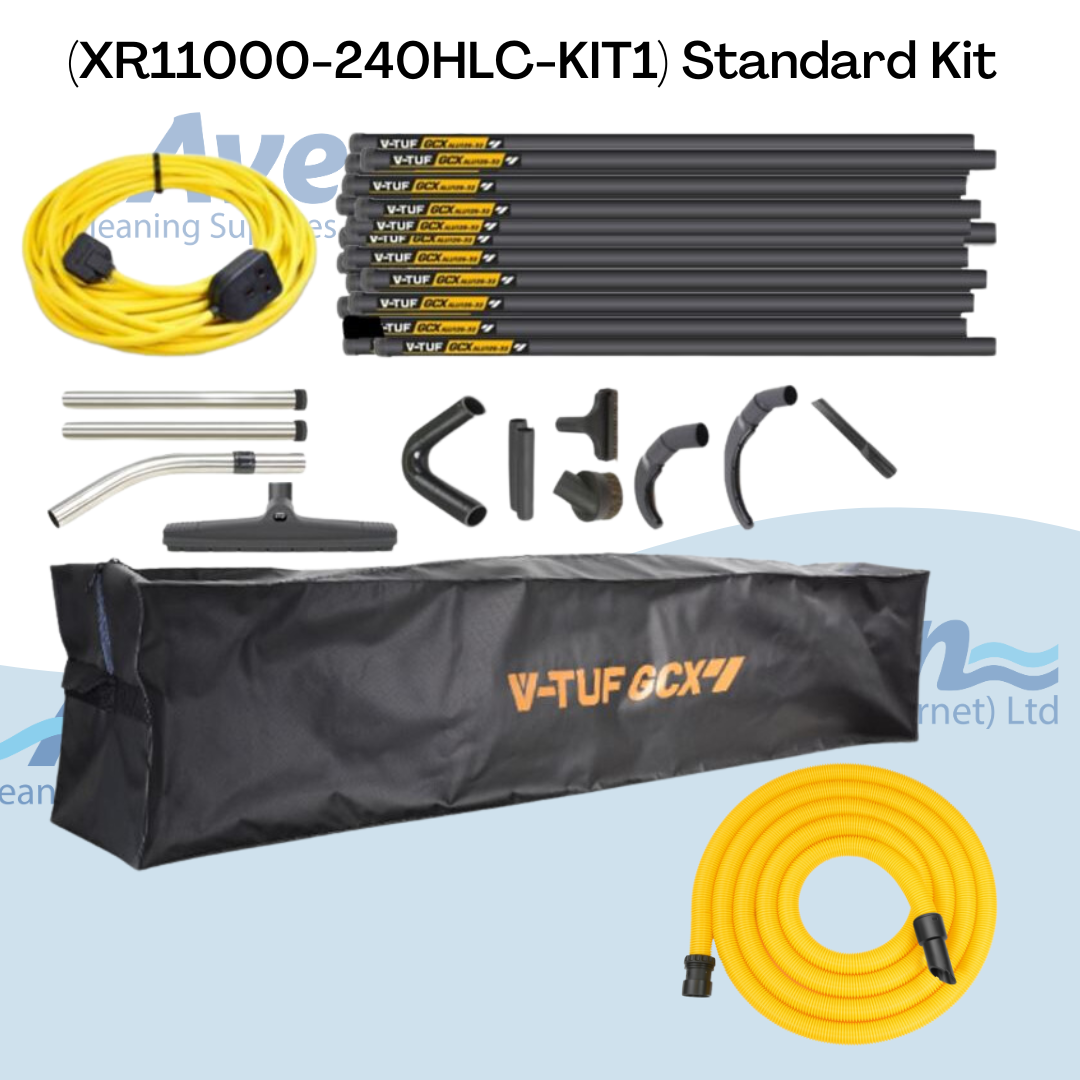 V-TUF XR11000 Wet & Dry Industrial Vacuum 80FT (25m) High Level Cleaning Kit 110L 3300W
