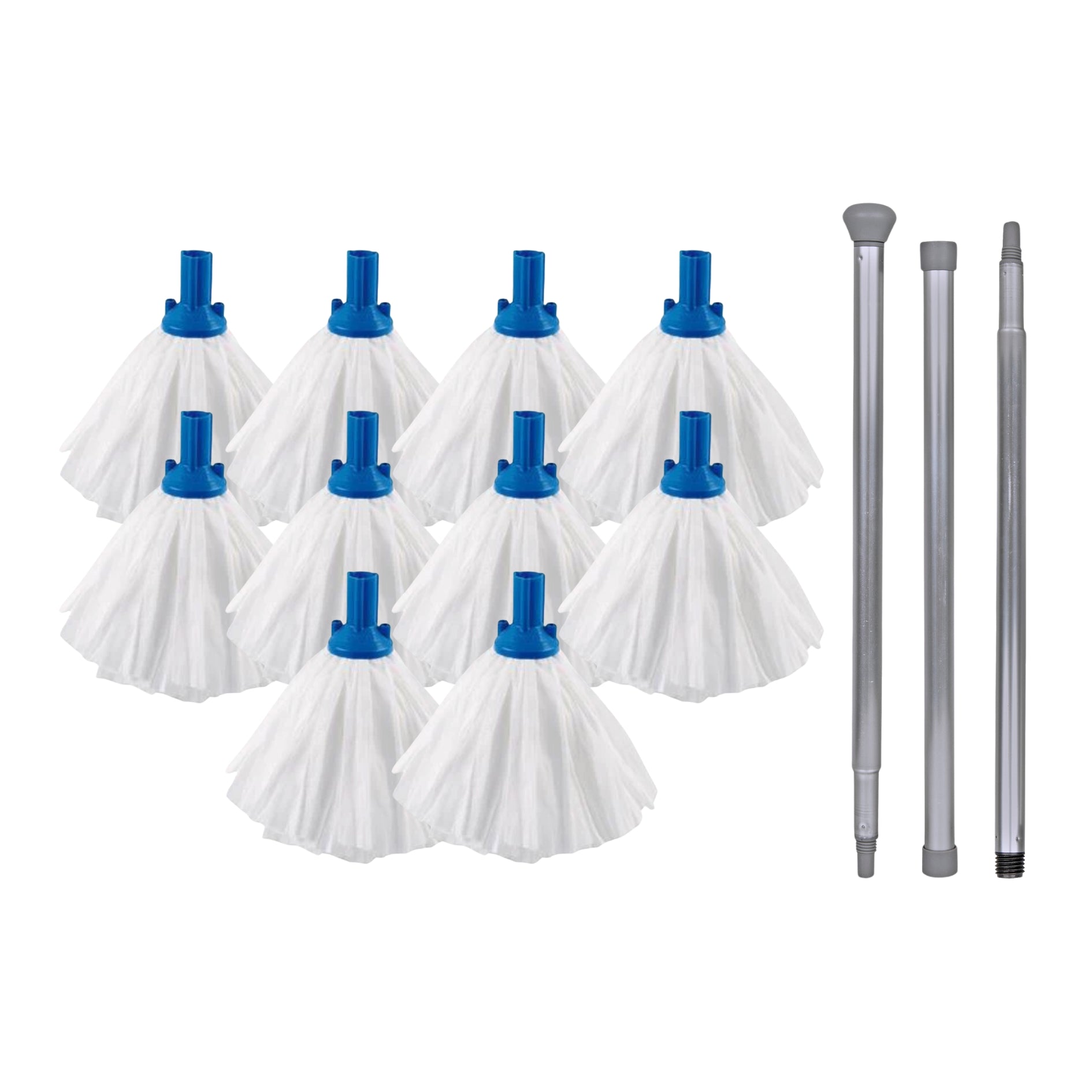 Assorted blue-socket mop set of 10 with 140cm handles