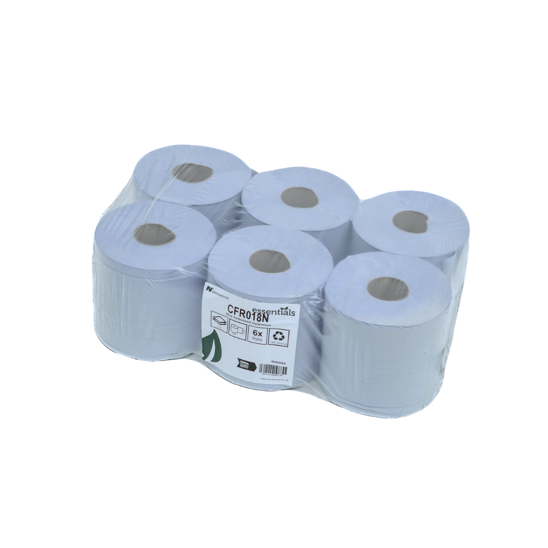 Multipack of blue centrefeed rolls, 150m length, suitable for commercial washrooms