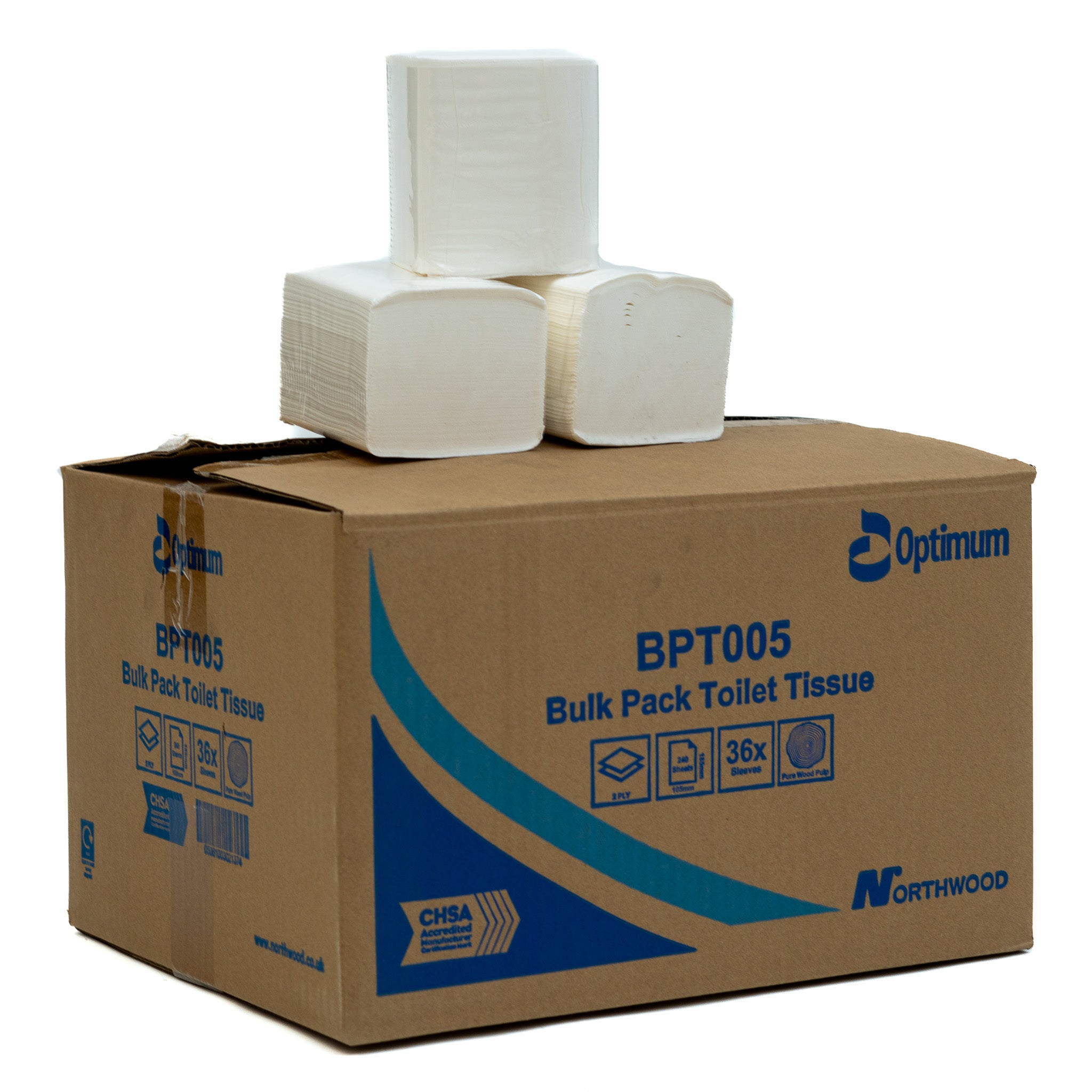 Inner toilet tissue paper packs inside bulk carton showing individual wrapped rolls