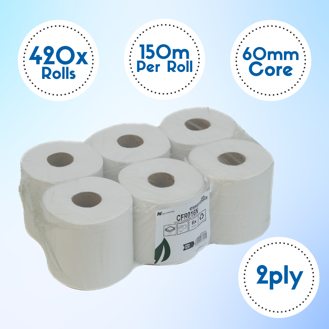 White Rolls CentreFeed 150m 2Ply Embossed Wholesale Deal Full Pallet (70 Cases) - CFR016
