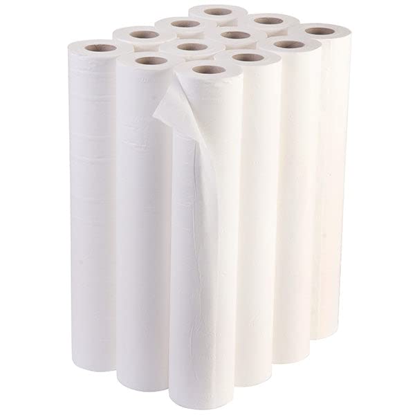 Group of 12 white 2-ply couch rolls displayed upright