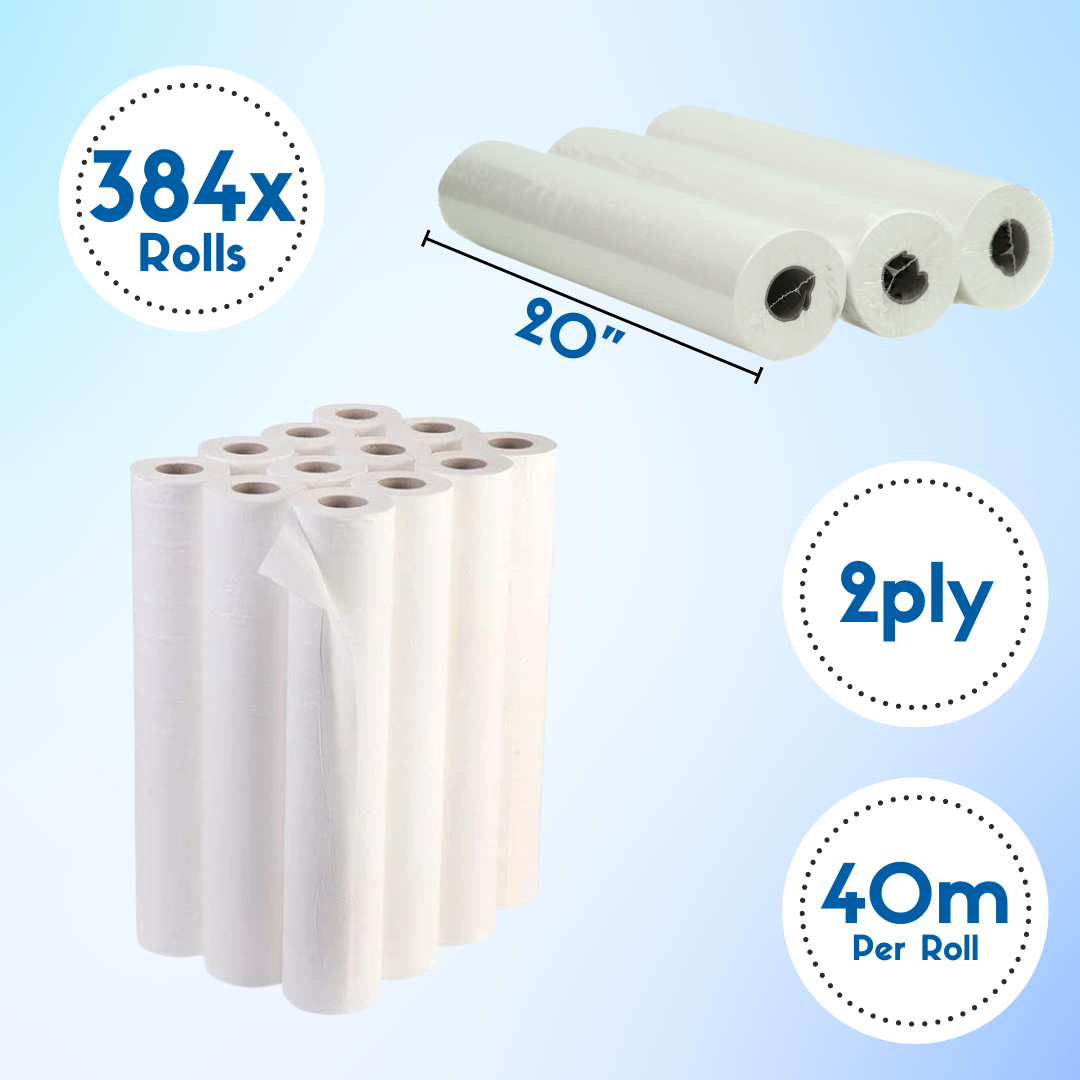 Pallet Deal White Couch Rolls 2PLY 40m x 500mm WholeSale Full Pallet (32 Cases) 384 Rolls