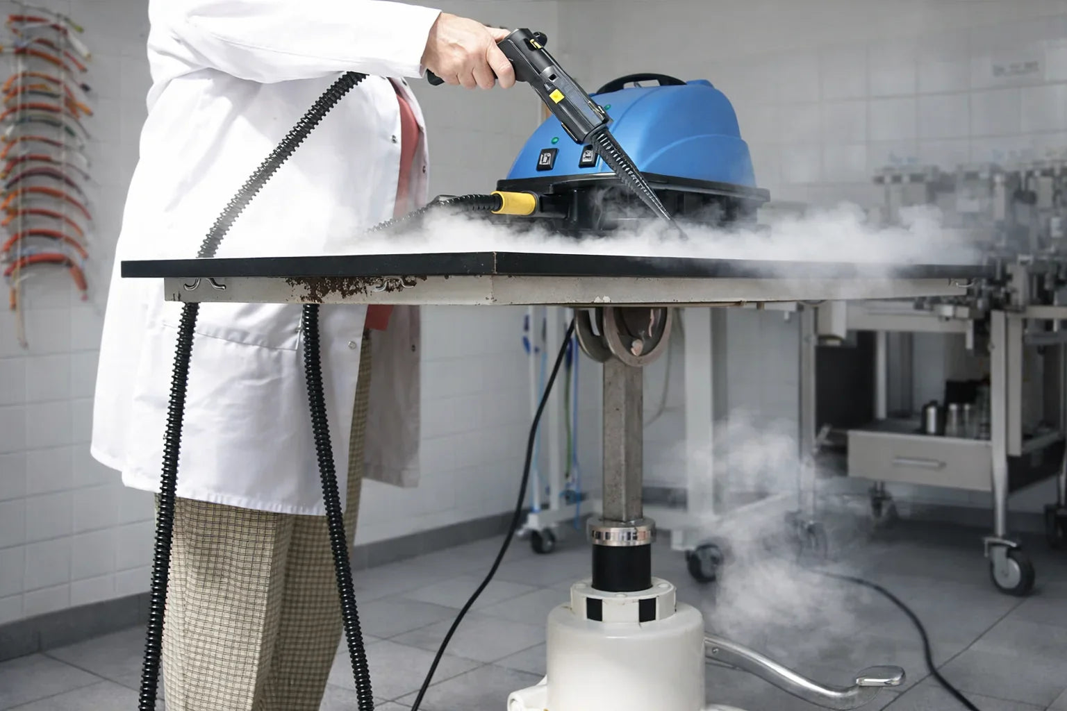 Duplex Jet Steam Professional steam cleaner in use cleaning commercial kitchen equipment