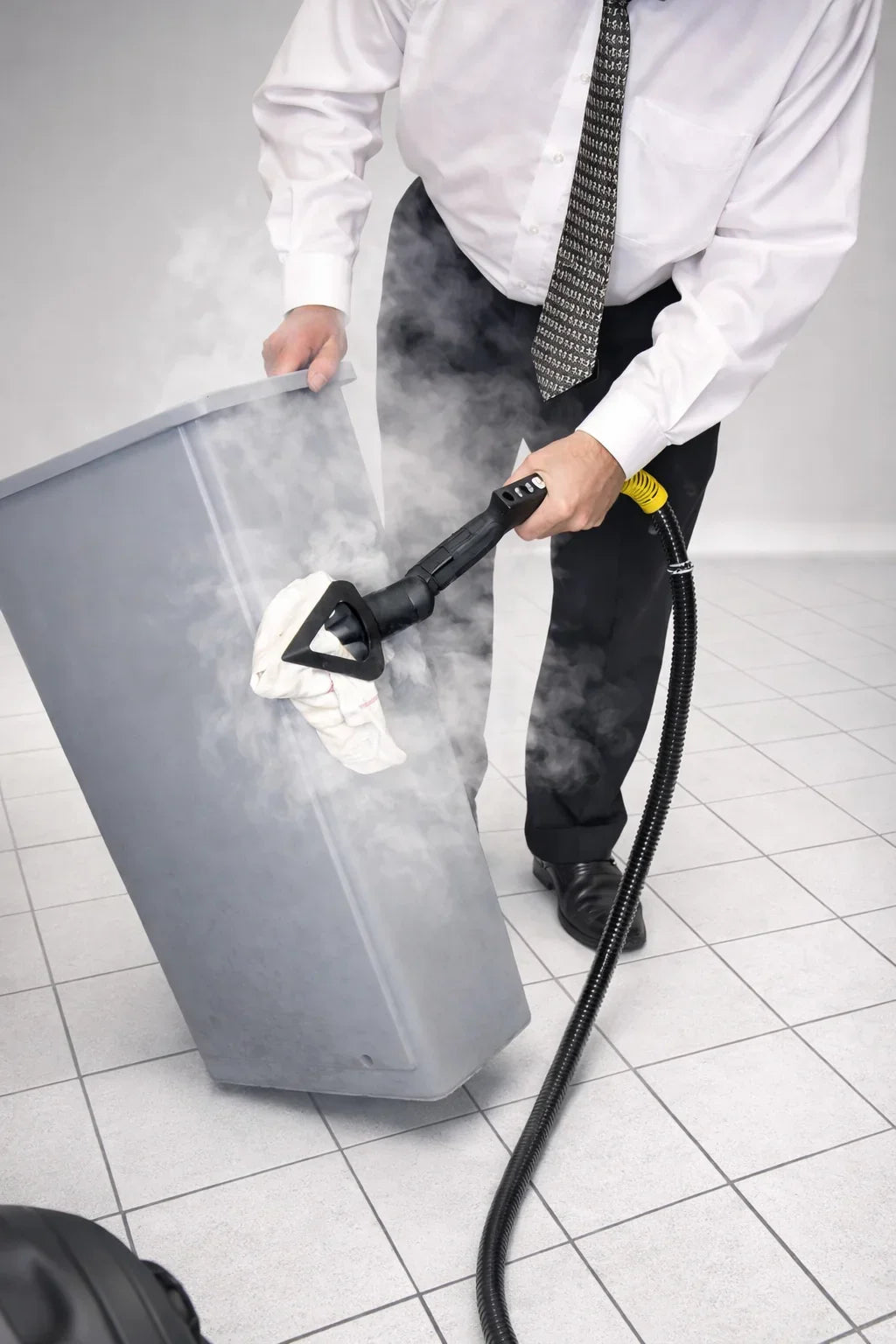 Operator using Duplex Jet Vac Compact steam cleaner for deep industrial cleaning