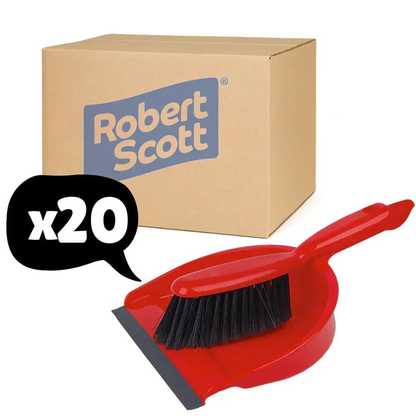 20 Pack Dustpan & Brush Set Soft Various Colours - Robert Scott 102940 - Red