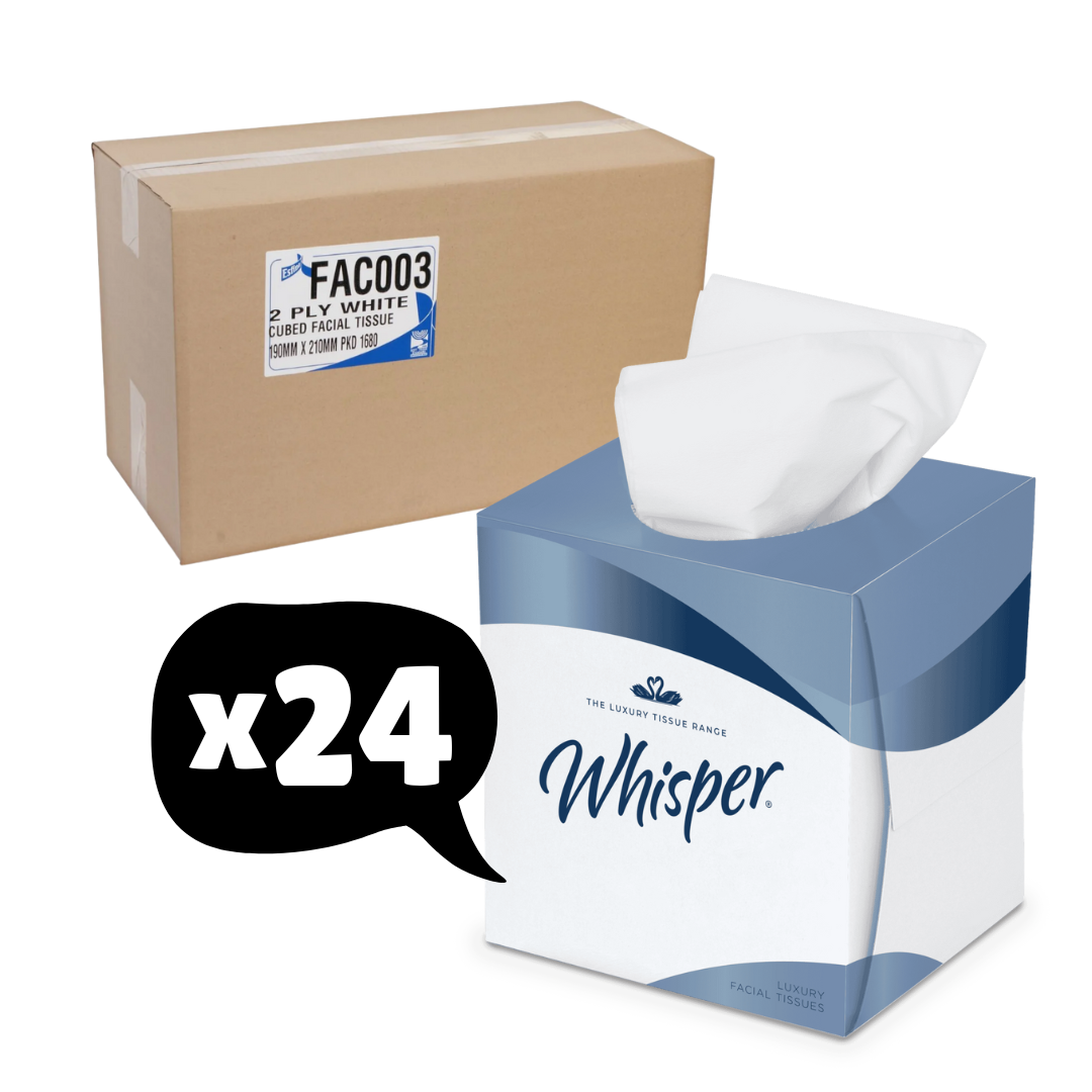 Facial Tissues, White, 210 x 200 , 2 ply, 24 Boxes - FAC003