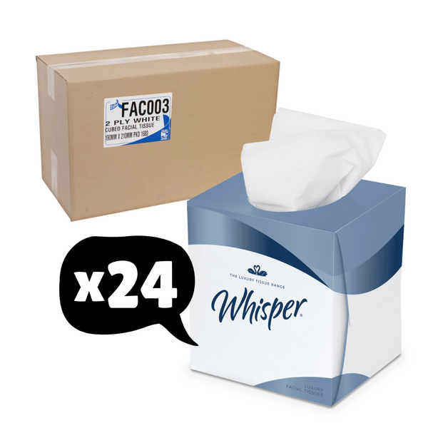 Facial Tissues, White, 210 x 200 , 2 ply, 24 Boxes - FAC003