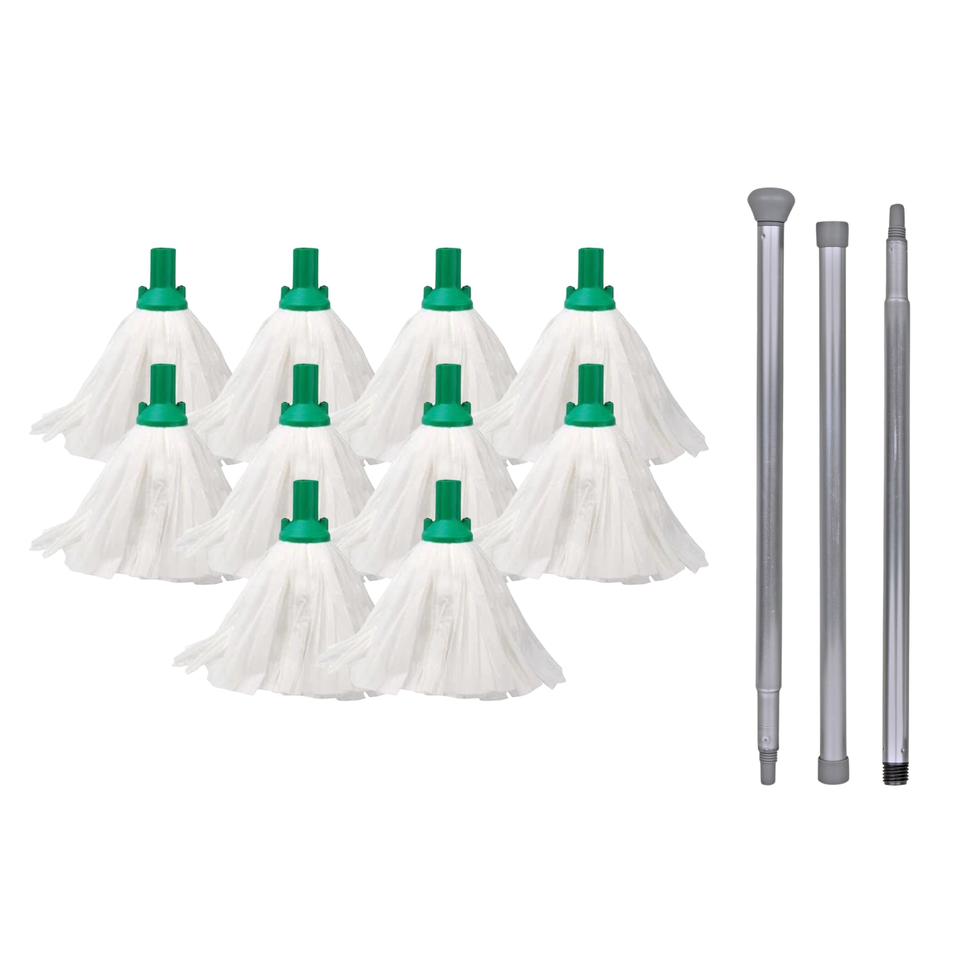 10-pack green-socket floor mop set with 140cm handles