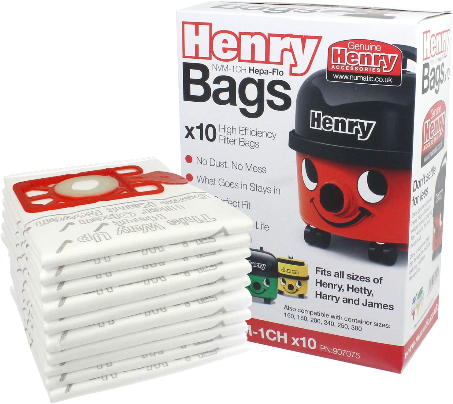 Stack of genuine Numatic Henry Hepa-Flo vacuum bag boxes included in 80 pack bulk deal