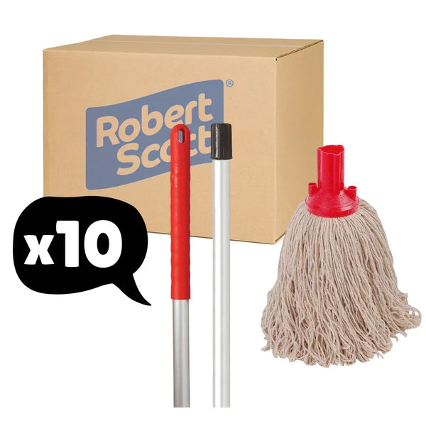 Exel Mop Set Push Fit Handle 137cm + Mop Head - Red 10 Pack