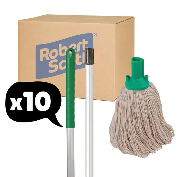 Exel Mop Set Push Fit Handle 137cm + Mop Head - Green 10 Pack