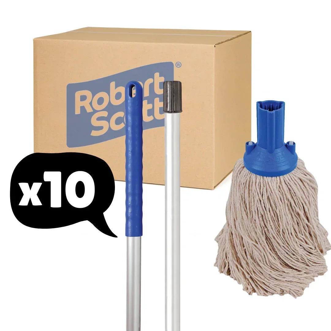 Exel Mop Set Push Fit Handle 137cm + Mop Head - Blue 10 Pack