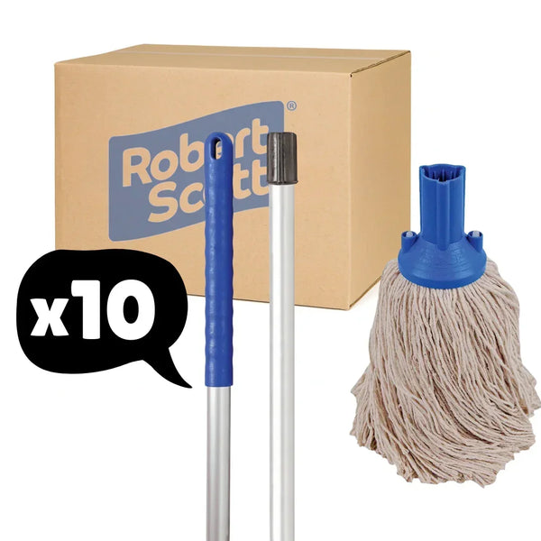 Exel Mop Set Push Fit Handle 137cm + Mop Head - Blue 10 Pack