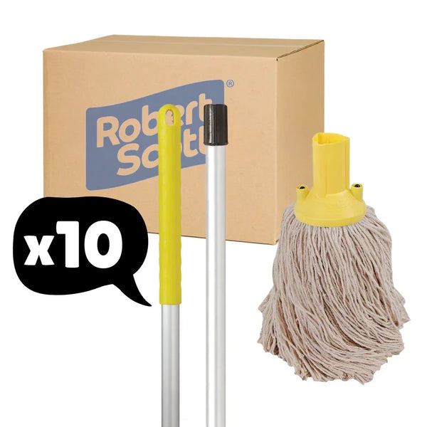 Exel Mop Set Push Fit Handle 137cm + Mop Head - Yellow 10 Pack