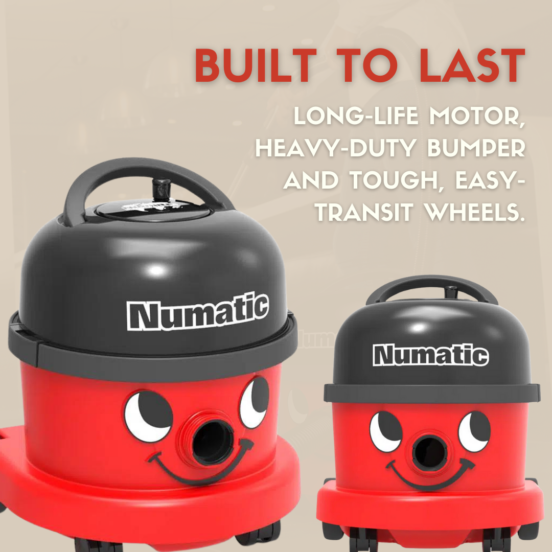 Built-to-last promotional graphic for Henry NRV240 commercial hoover