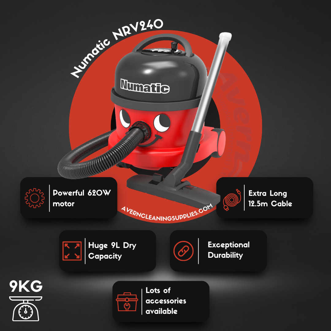 Features overview image of the Numatic Henry NRV240 commercial vacuum cleaner