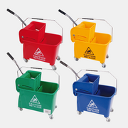 20L commercial Kentucky mop buckets with wringer shown in red, yellow, green and blue for professional cleaning