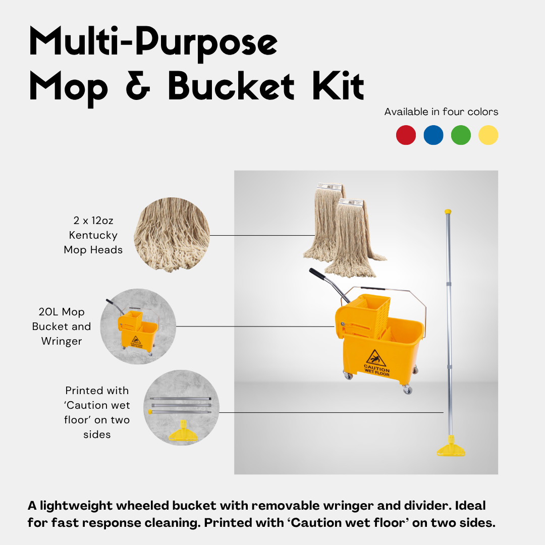 Product information card showing yellow Kentucky bucket and mop specification