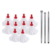 Large floor mop set with 10 red-socket mops and 140cm metal handles