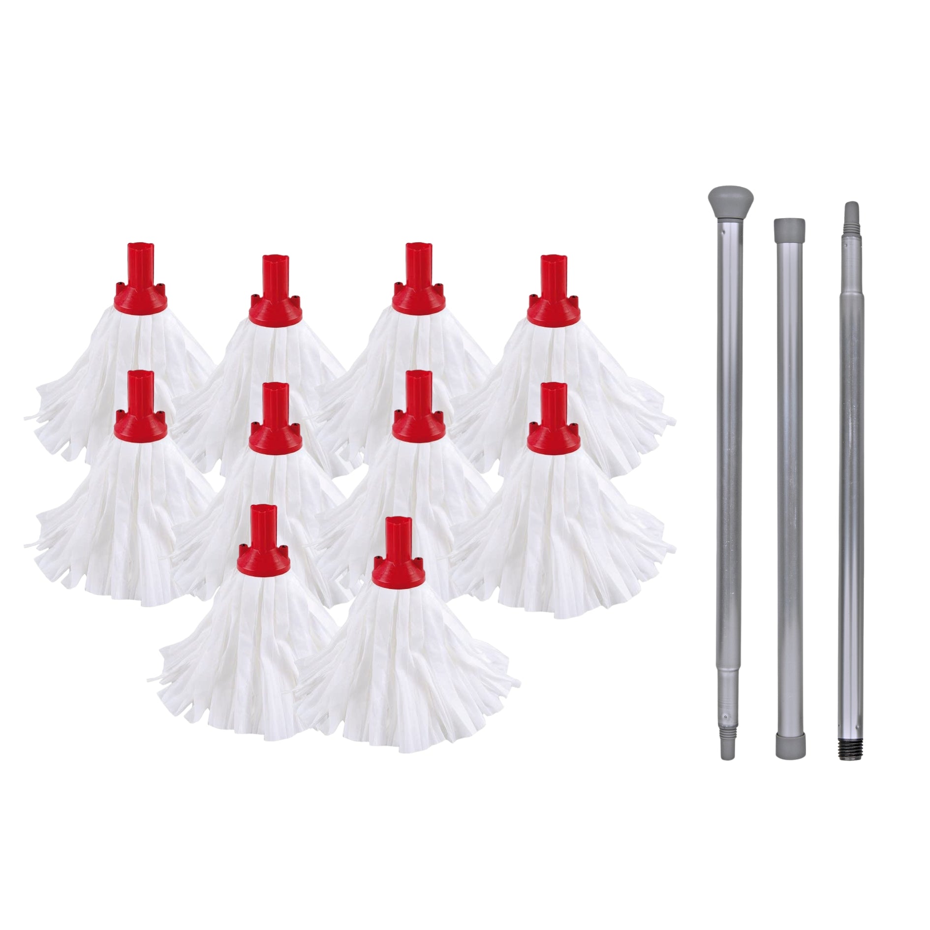 Large floor mop set with 10 red-socket mops and 140cm metal handles