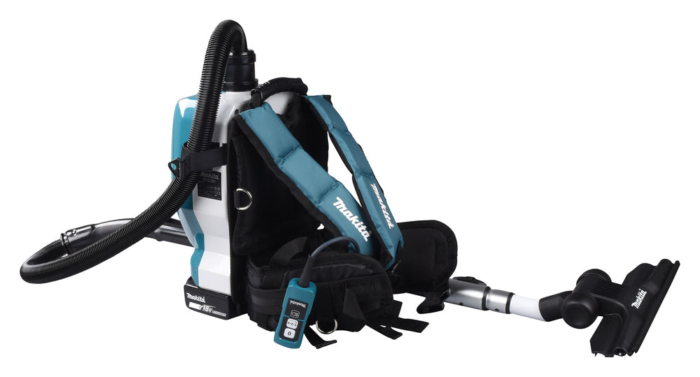 Side view of Makita DVC261TX25 battery backpack hoover showing compact design
