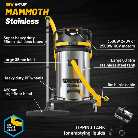 V-TUF MAMMOTH Warehouse Vacuum Cleaner 80L 3500W - Warehouse Bundle