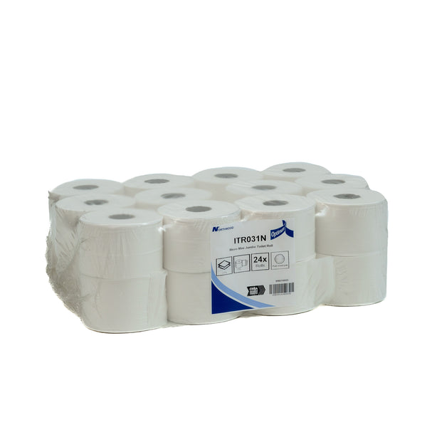 Micro mini jumbo toilet rolls 2 ply 24 pack with 125m rolls for compact commercial dispensers