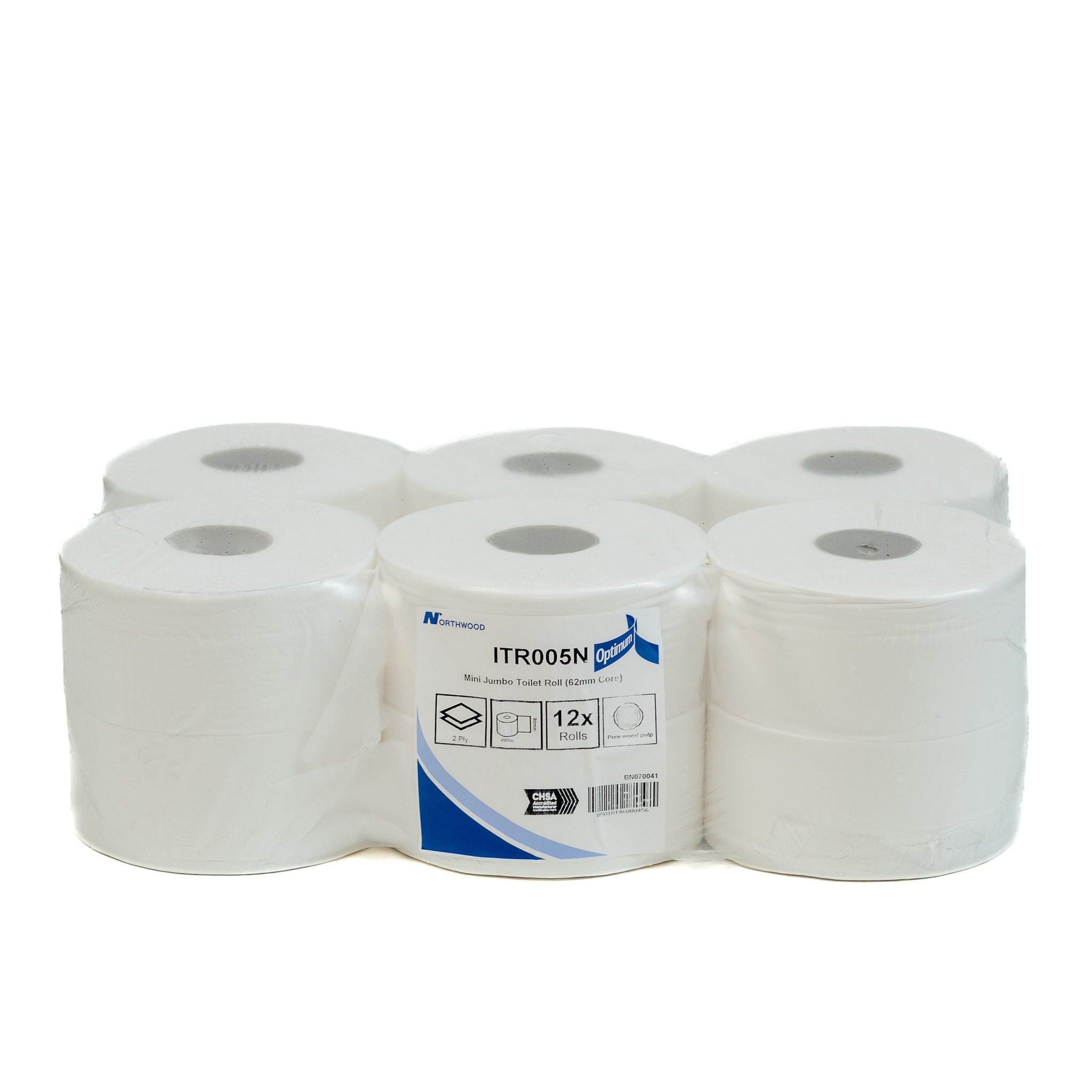 Mini jumbo toilet rolls 2 ply 200m 12 pack with 60mm core for commercial washrooms