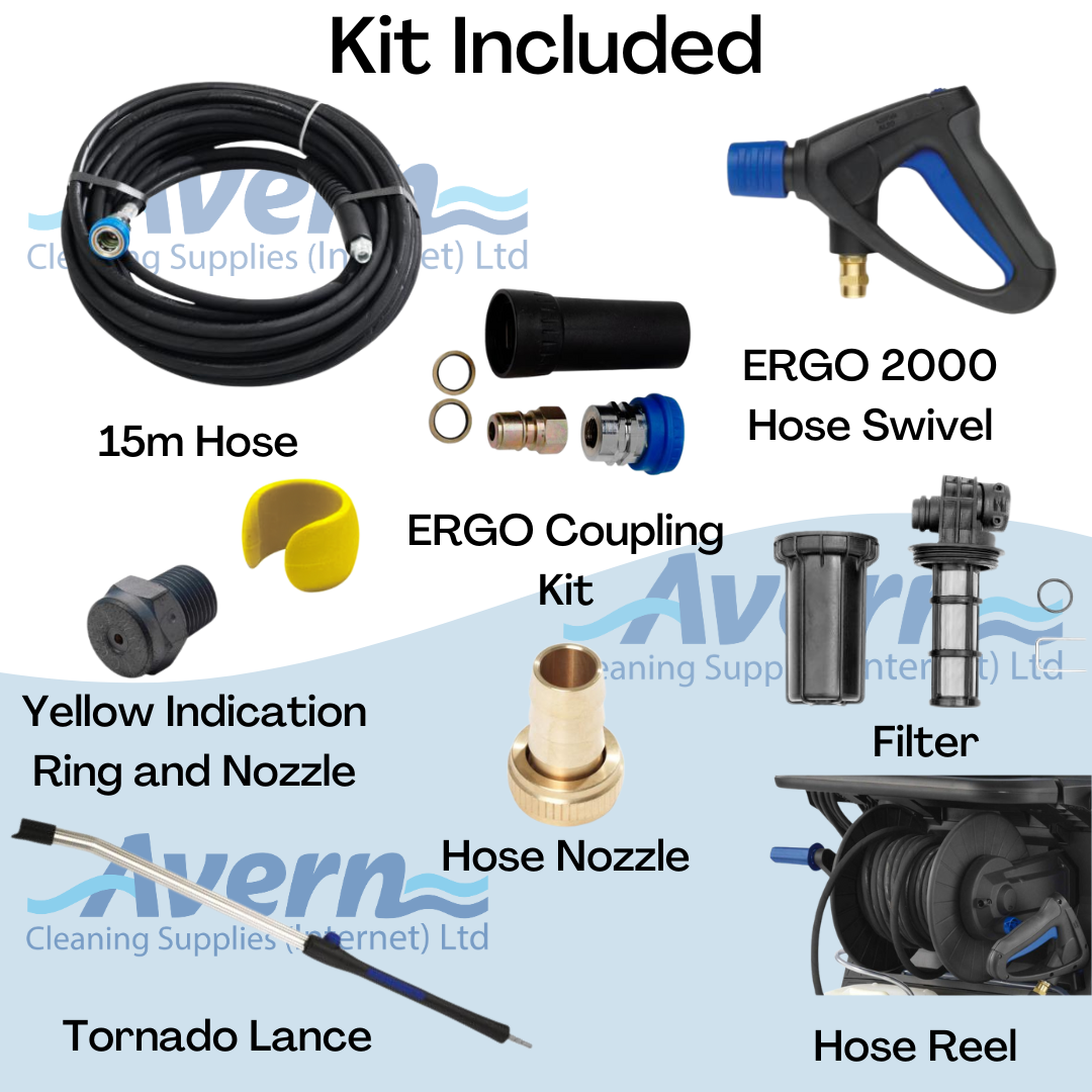 Kit included with Nilfisk MH5M: lance, trigger gun, high-pressure hose, and nozzles