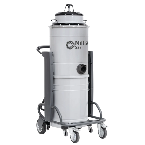 Nilfisk S3B L100 industrial triple-motor wet and dry vacuum cleaner on heavy-duty frame