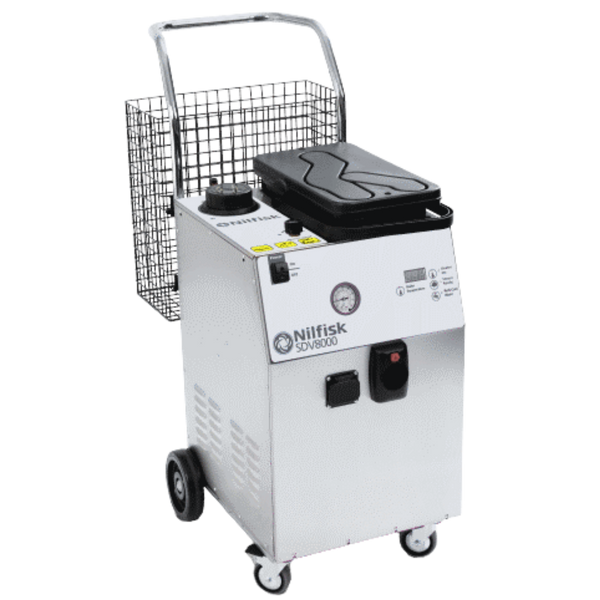 Nilfisk SDV800 industrial steam cleaner with vacuum and detergent system for heavy-duty commercial cleaning