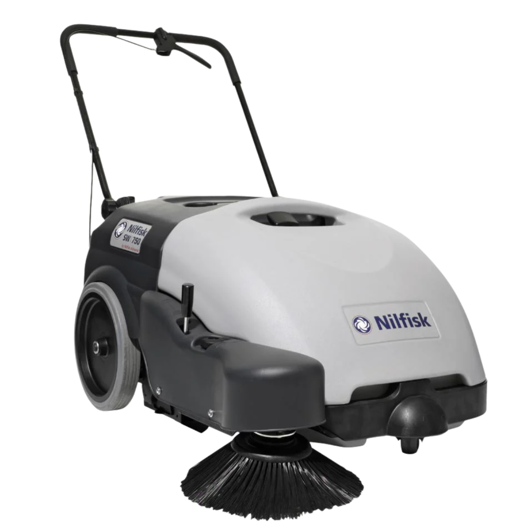 Nilfisk SW750 Industrial Floor Sweeper – battery-powered electric warehouse floor cleaning machine for commercial use