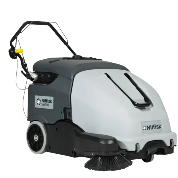 Nilfisk SW900 Battery Floor Sweeper – electric industrial floor cleaning machine for warehouses and commercial spaces