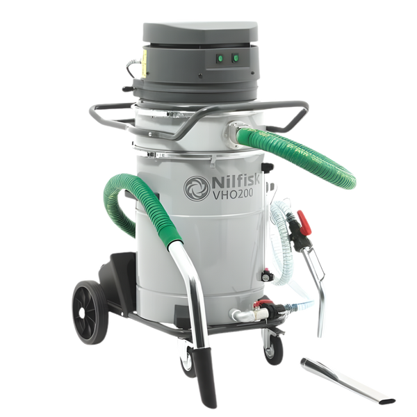 Nilfisk VHO200 liquid swarf and oil vacuum cleaner for industrial coolant recovery