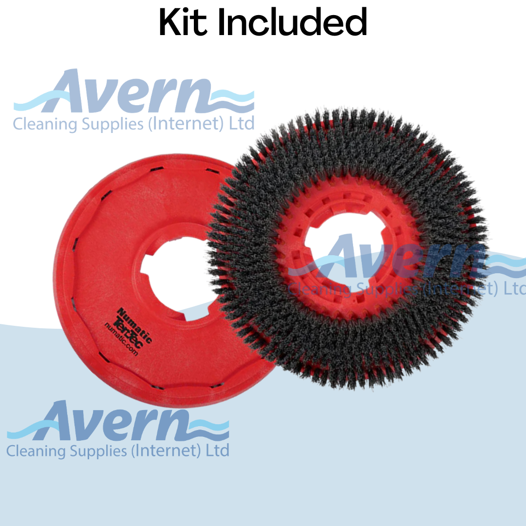 Red and black scrubbing brushes included with the Numatic 440NX floor scrubber