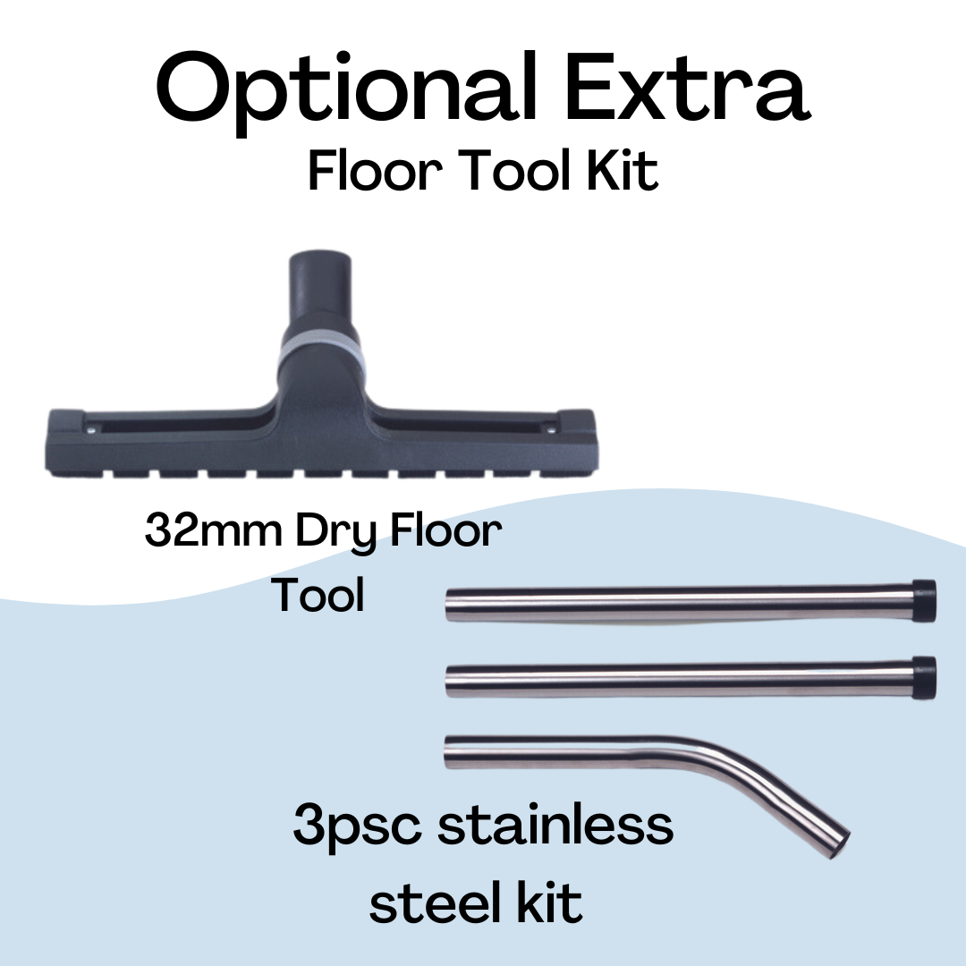 Optional Numatic HZ900 floor tool kit showing hard floor tool and stainless steel extension tubes