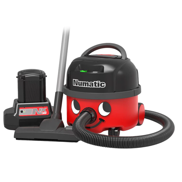 Cordless Henry NBV190NX battery powered Numatic vacuum cleaner with hose and accessories