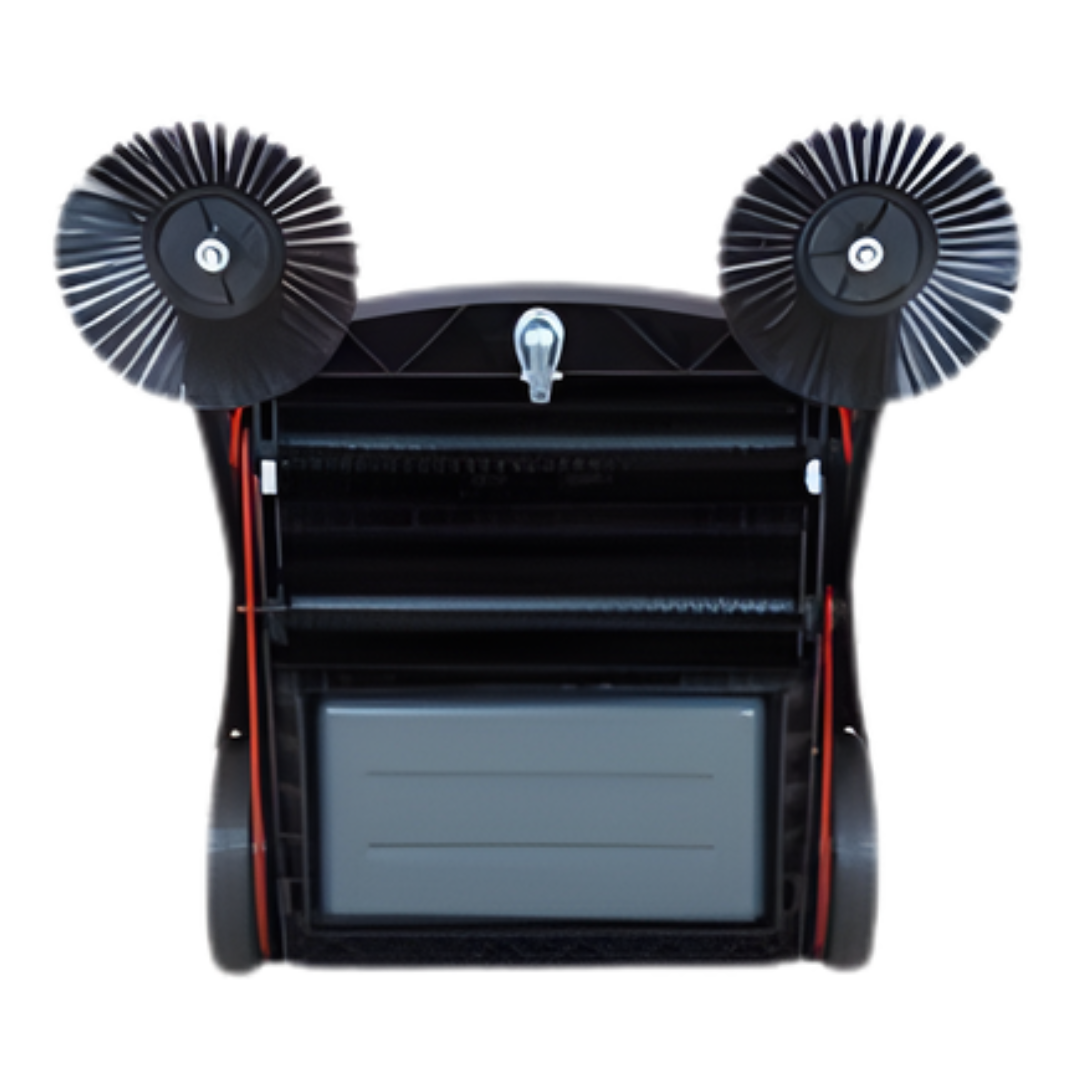 Open debris container of Numatic NU3 showing internal brush and waste collection system