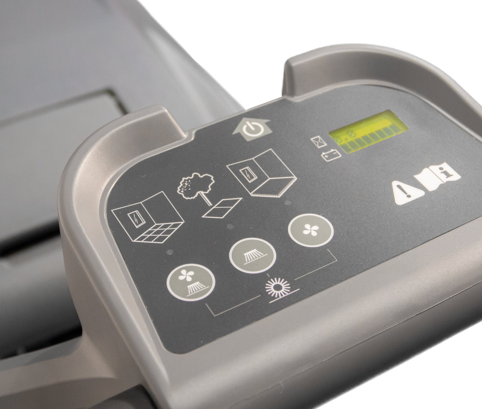 Control panel of Numatic NU5 floor sweeper showing power settings and operation indicators