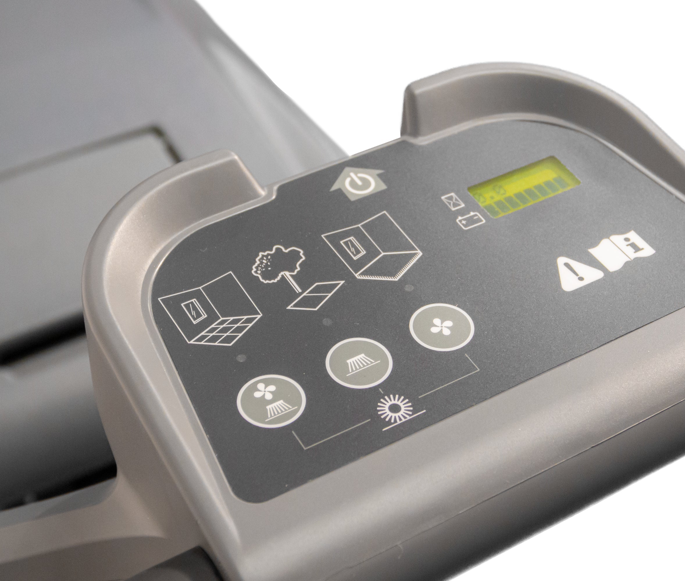 Control panel of Numatic NU5 floor sweeper showing power settings and operation indicators