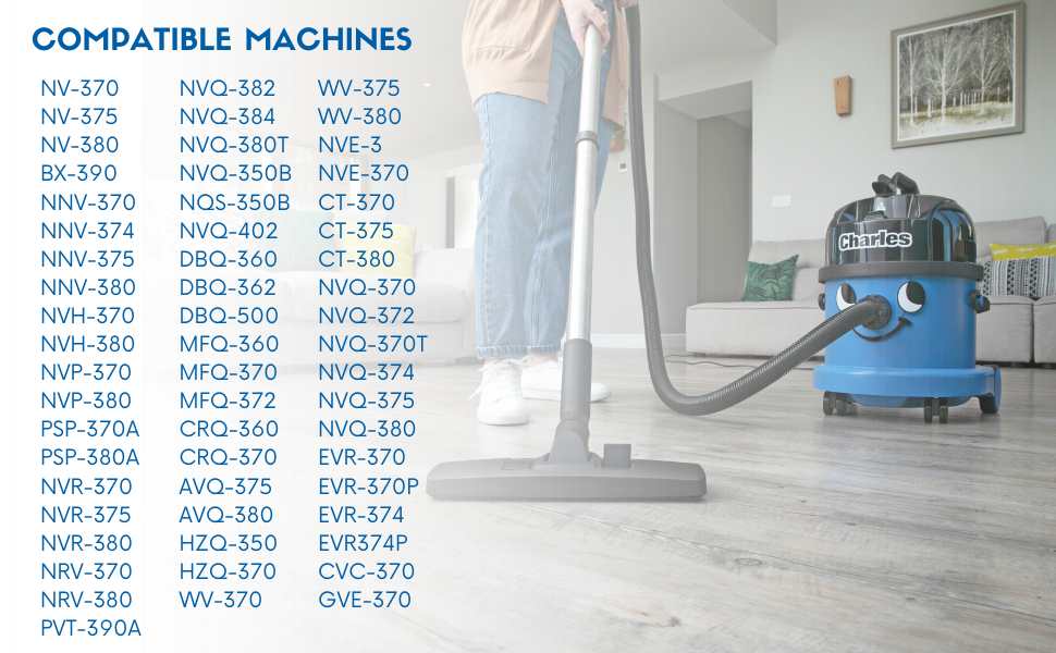 Numatic NVM-2BH HepaFlo dust bags compatibility chart for Numatic vacuum models