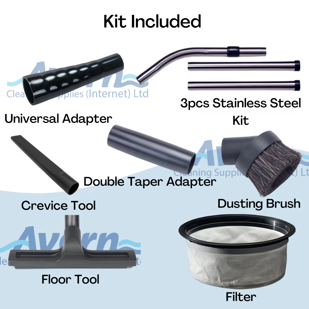 Accessory kit for Numatic TRM240 including hose, wand, floor tool, and M-Class filtration components