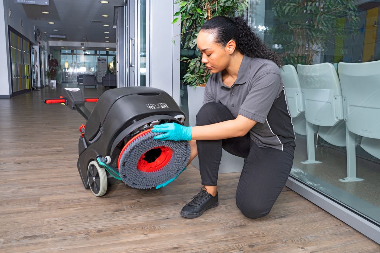 Accessing battery compartment on Numatic TTB1840NX floor scrubber dryer