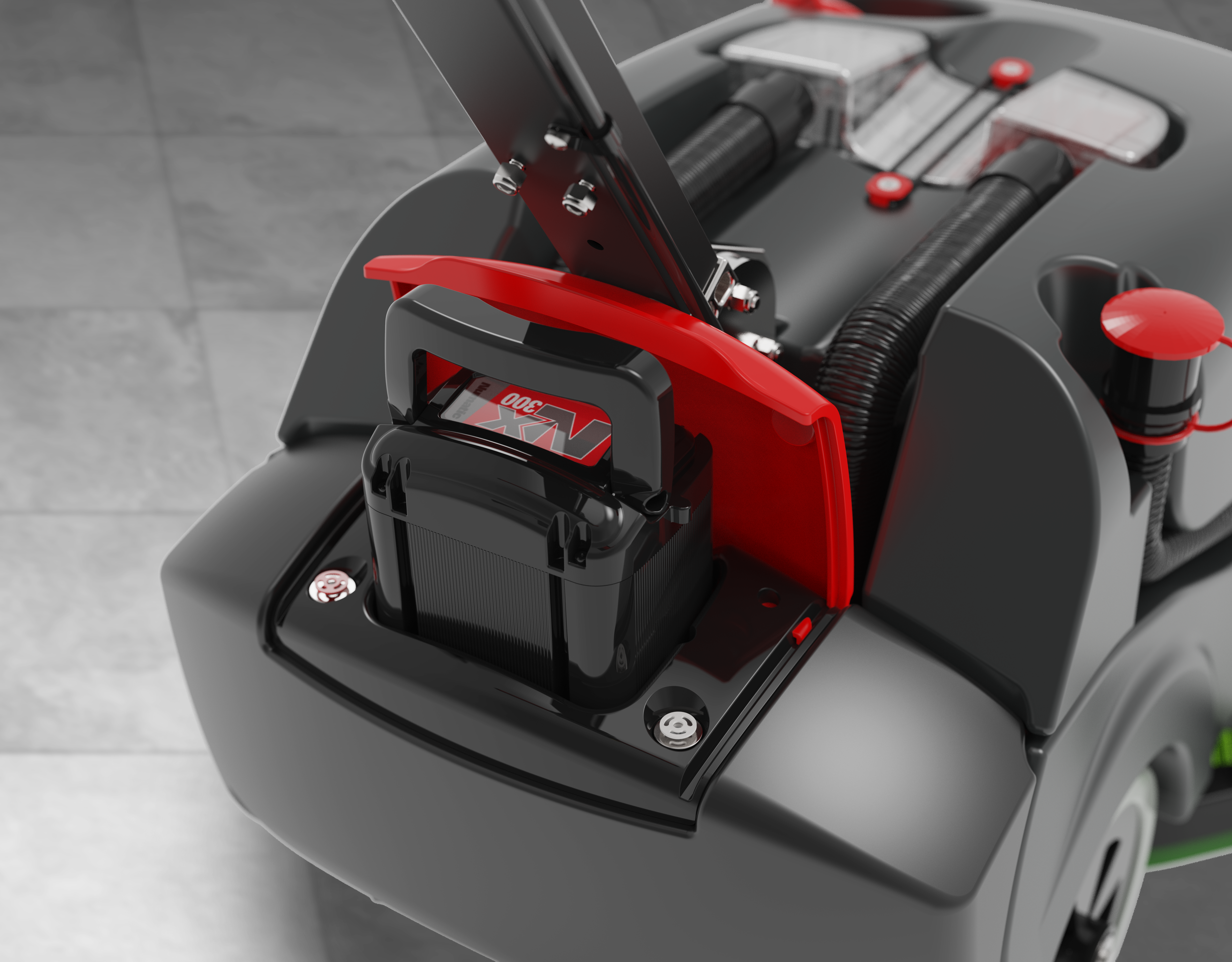 Rear squeegee assembly on Numatic TTB1840NX scrubber dryer for effective water recovery