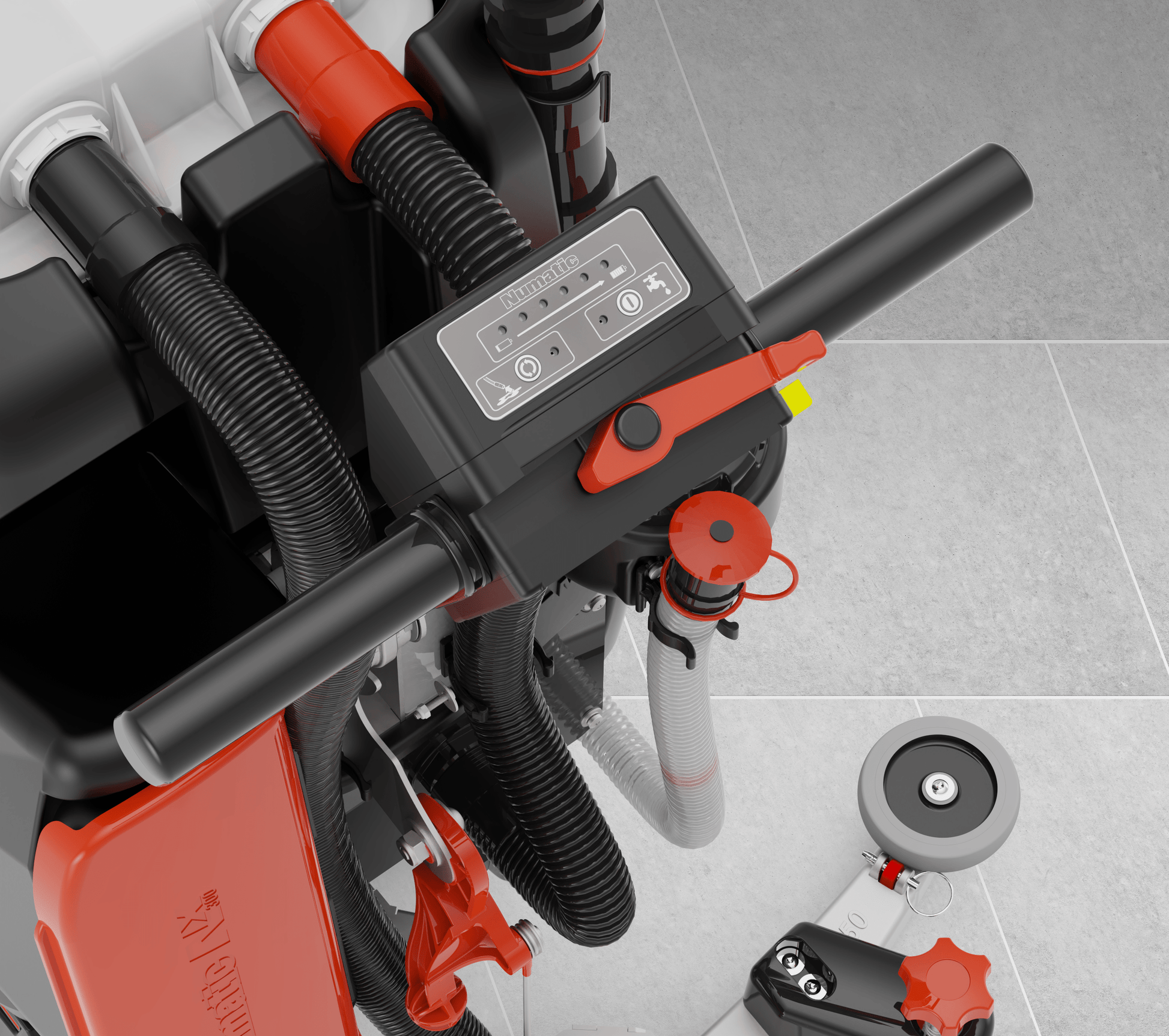 Close-up of the handle controls and operator interface on the TTB3045NX